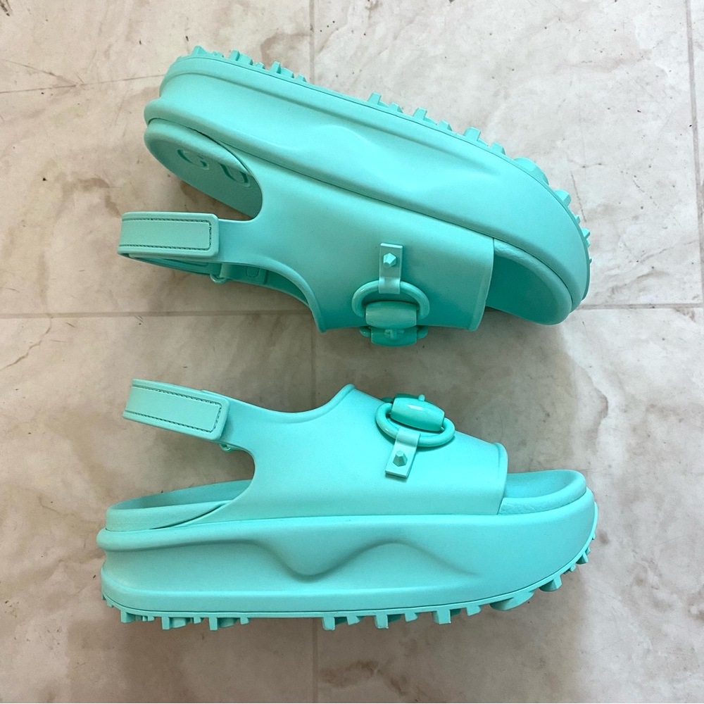$750 New in Box Gucci Made in Italy Green Horsebit Rubber Platform Sandals sz 6 - Picture 5 of 15
